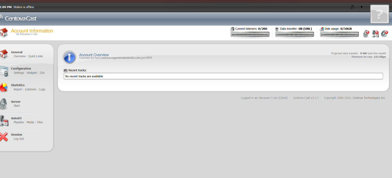 CentovaCast general overview page