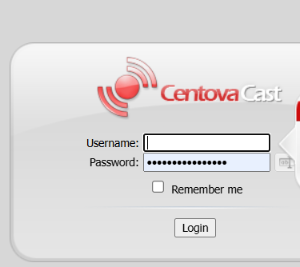 CentovaCast login screen
