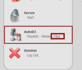 CentovaCast Overview page showing the Auto DJ Files option
