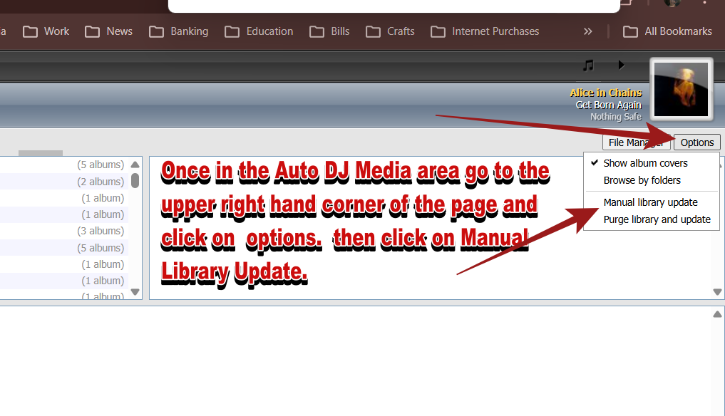 CentovaCast Media options showing Manual Library Update