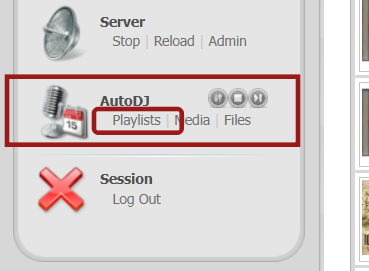 Centova Cast dashboard with Playlists highlighted under AutoDJ