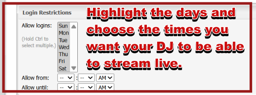 Additional CentovaCast DJ account configuration options