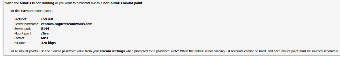 Additional CentovaCast Live Source Connection settings